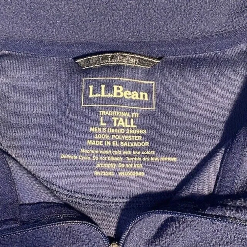 L.L. BEAN 100% Polyester LONG SLEEVE Pullover 1/4 Zip SWEATER Fleece Blue L TALL